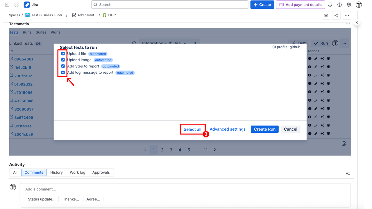 Select tests to run